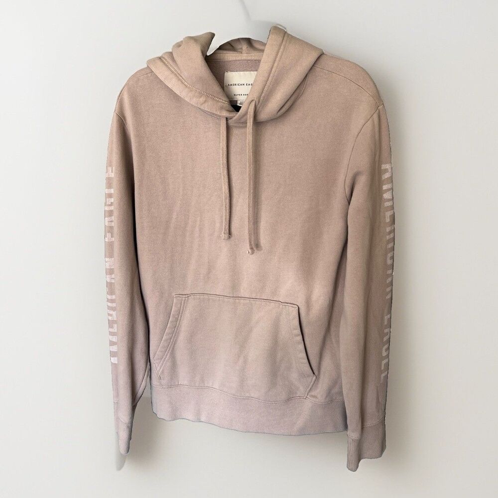 American Eagle Mens Sz M Super Soft Pullover Hoodie Beige